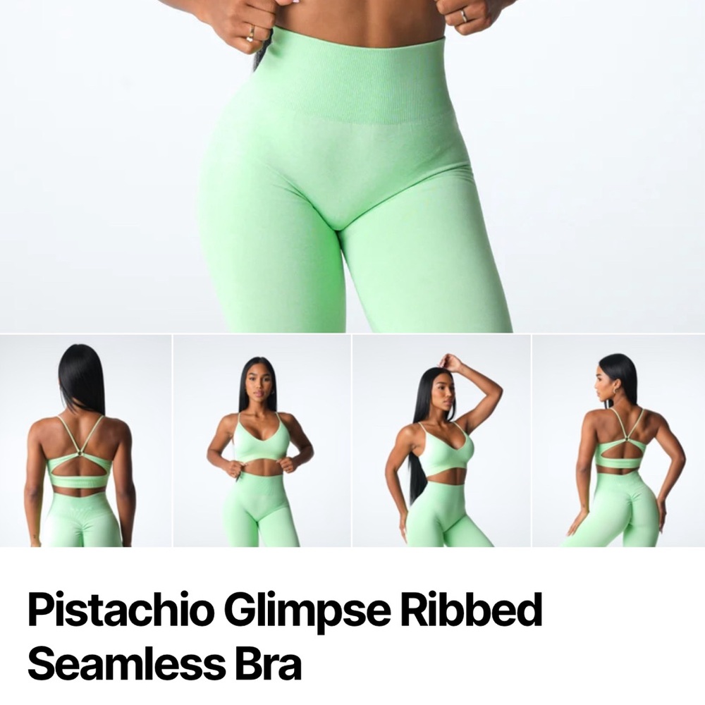 Pistachio Glimpse Ribbed Seamless Bra,  Size Large